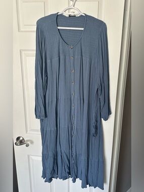 DAVI & DANI Slate Blue Button-Front Maxi Dress